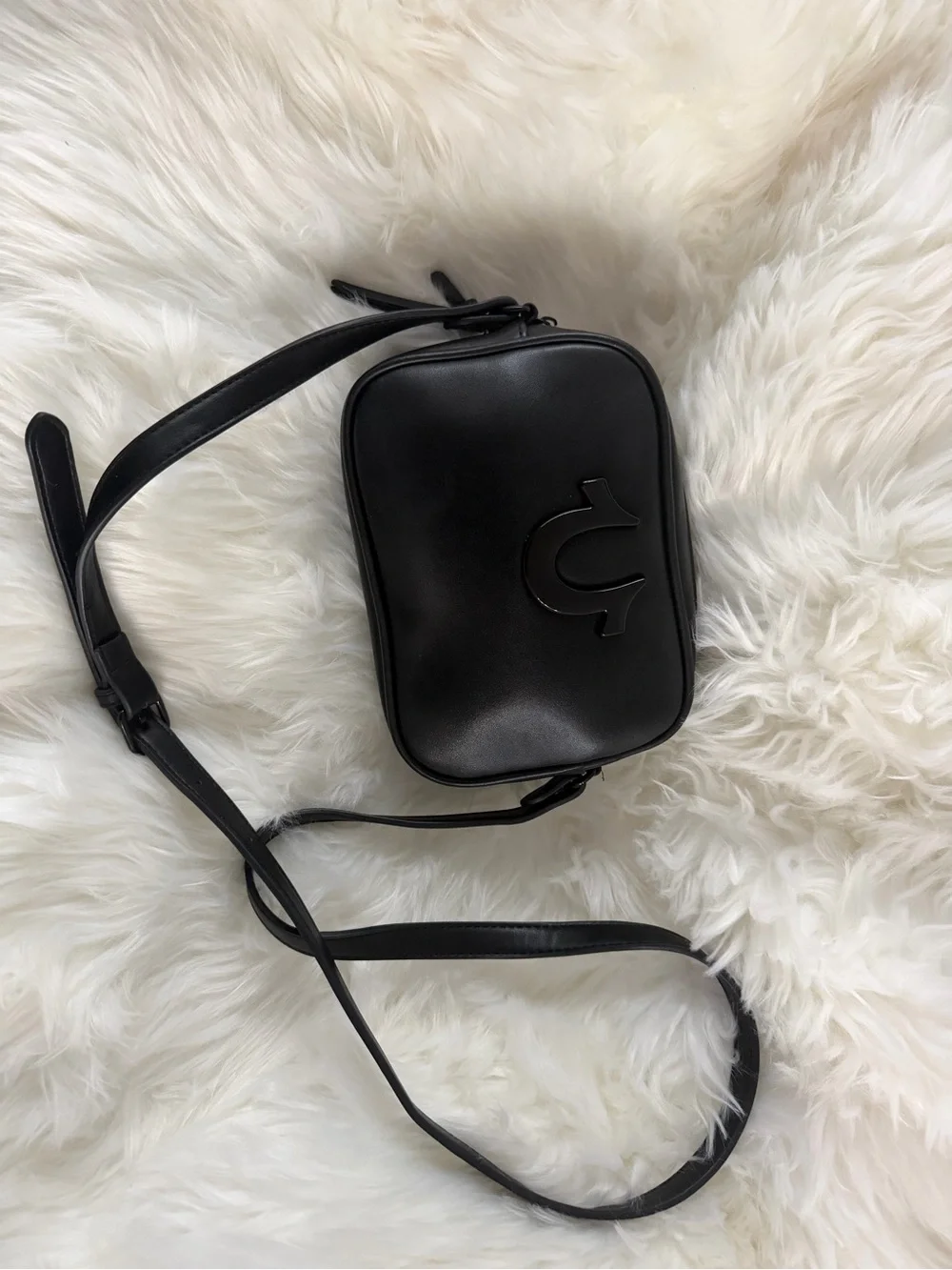 True Religion Matte Black Signature Crossbody Camera Bag